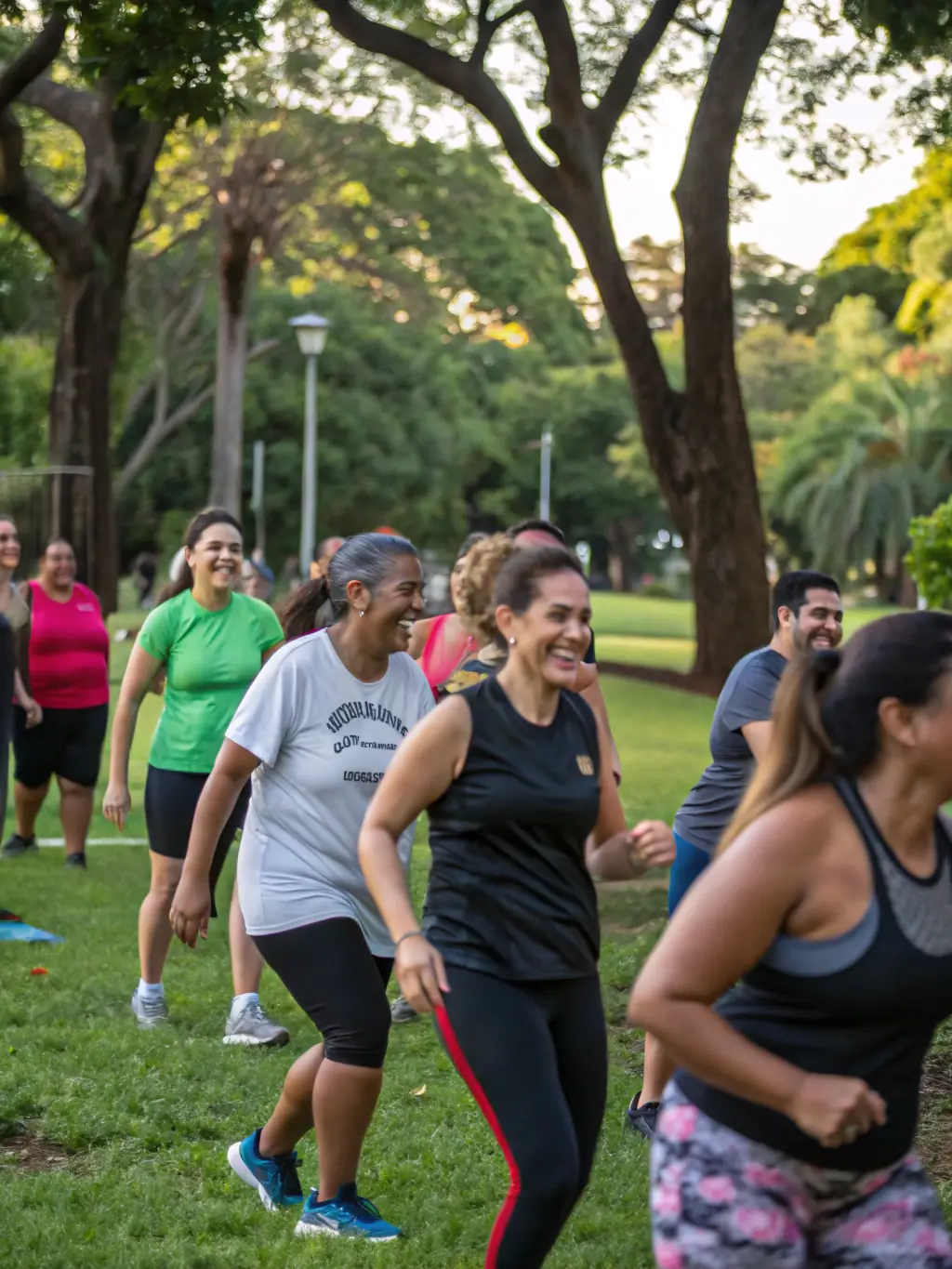 A multigenerational group participating in a light exercise activity, highlighting the inclusivity and accessibility of EPMM SPORTS POUR TOUS programs for all ages.